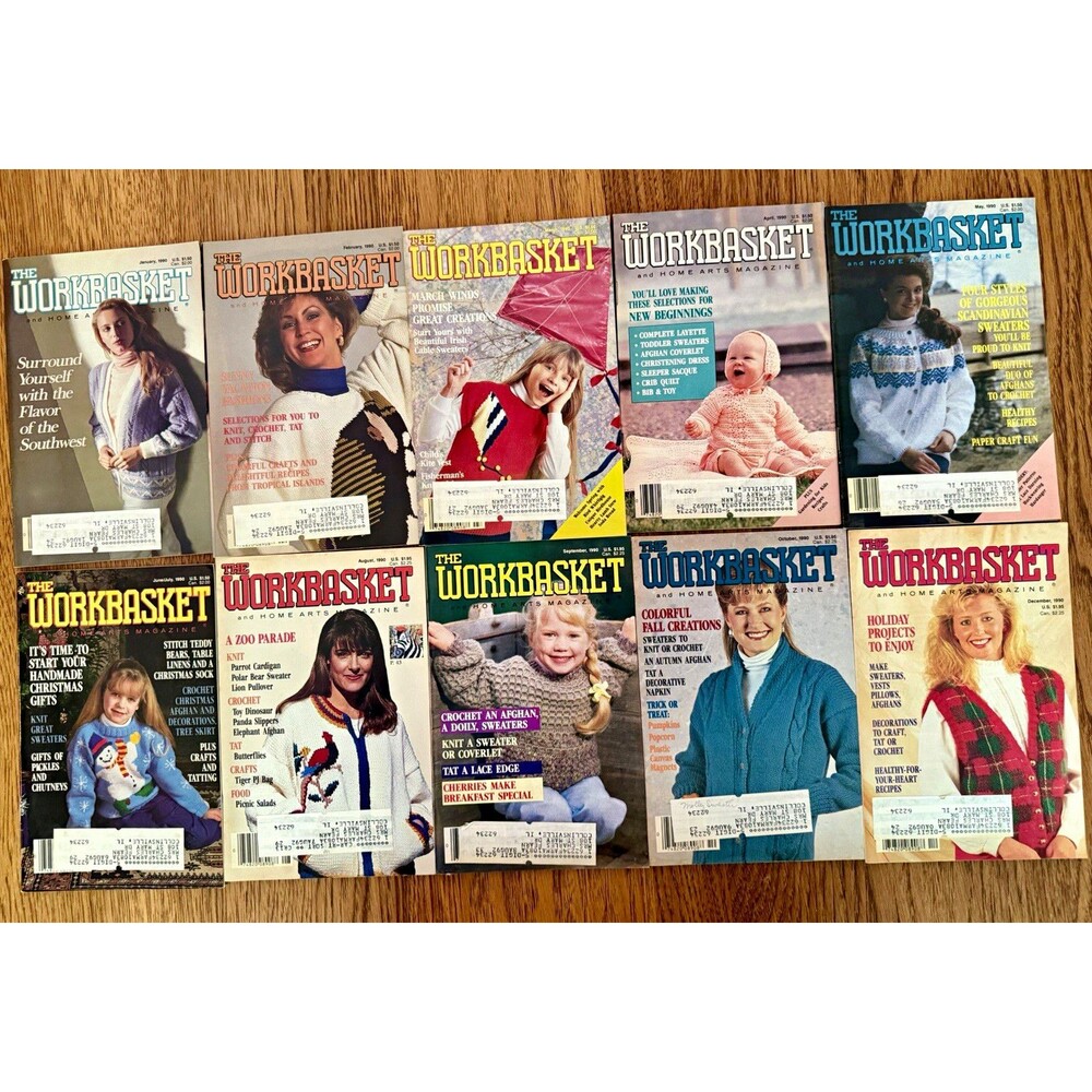 The Workbasket Magazine 1990 Jan-Oct, Dec Lot of 10 Knitting Crochet Hobbies